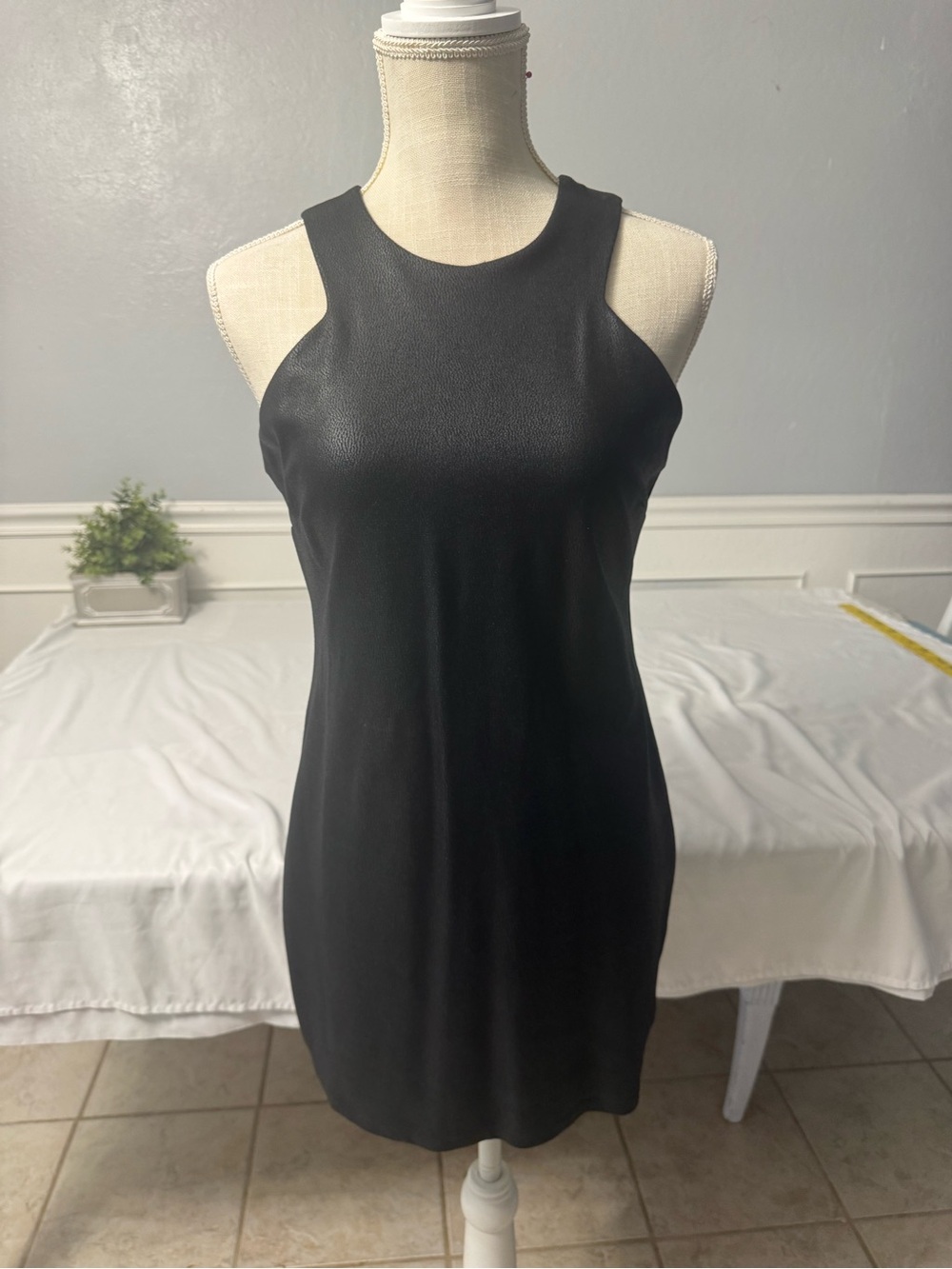 Faux Leather Black Racerback Zip Up Mini Dress